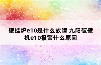 壁挂炉e10是什么故障 九阳破壁机e10报警什么原因